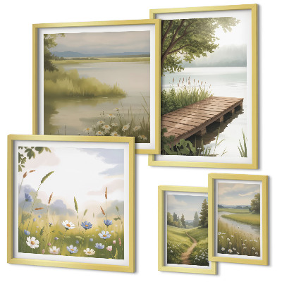 Pared galería de arte Paisajes tranquilos con un puente sobre un prado.