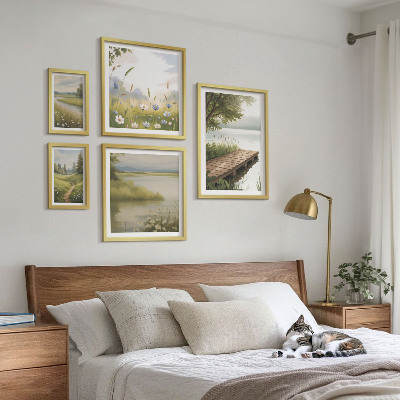 Pared galería de arte Paisajes tranquilos con un puente sobre un prado.