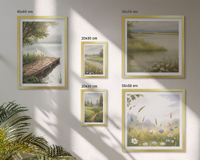 Pared galería de arte Paisajes tranquilos con un puente sobre un prado.