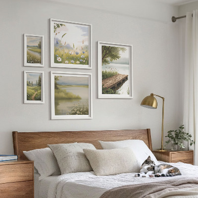 Pared galería de arte Paisajes tranquilos con un puente sobre un prado.
