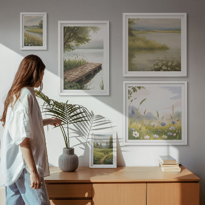 Pared galería de arte Paisajes tranquilos con un puente sobre un prado.