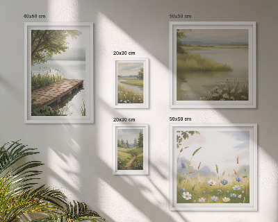 Pared galería de arte Paisajes tranquilos con un puente sobre un prado.