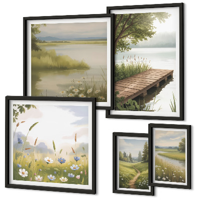 Pared galería de arte Paisajes tranquilos con un puente sobre un prado.