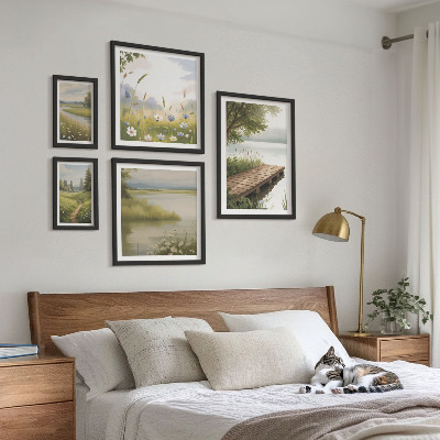Pared galería de arte Paisajes tranquilos con un puente sobre un prado.