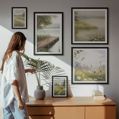 Pared galería de arte Paisajes tranquilos con un puente sobre un prado.