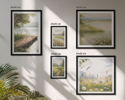 Pared galería de arte Paisajes tranquilos con un puente sobre un prado.