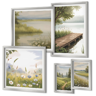 Pared galería de arte Paisajes tranquilos con un puente sobre un prado.