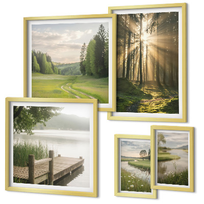 Conjunto de cuadros decorativos Paisajes forestales sol agua