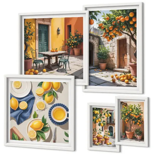 Conjunto de cuadros decorativos con diseño de frutas cítricas en los jardines