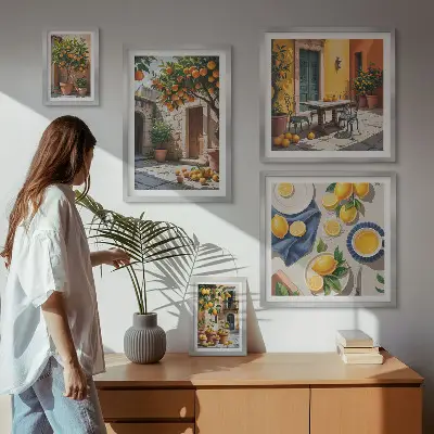 Conjunto de cuadros decorativos con diseño de frutas cítricas en los jardines