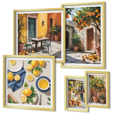 Conjunto de cuadros decorativos con diseño de frutas cítricas en los jardines