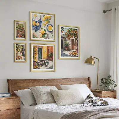 Conjunto de cuadros decorativos con diseño de frutas cítricas en los jardines