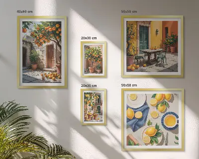 Conjunto de cuadros decorativos con diseño de frutas cítricas en los jardines