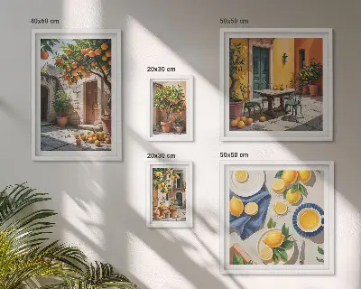 Conjunto de cuadros decorativos con diseño de frutas cítricas en los jardines