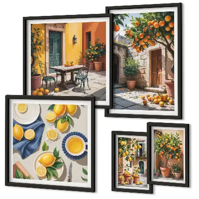 Conjunto de cuadros decorativos con diseño de frutas cítricas en los jardines