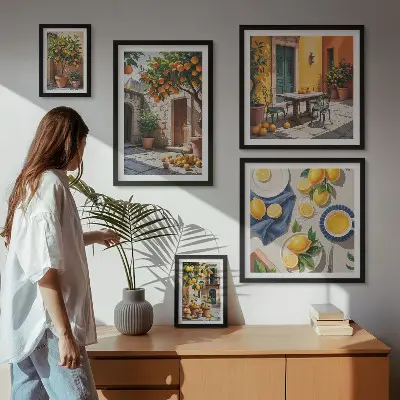 Conjunto de cuadros decorativos con diseño de frutas cítricas en los jardines
