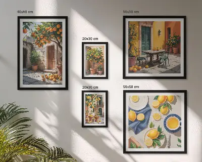 Conjunto de cuadros decorativos con diseño de frutas cítricas en los jardines