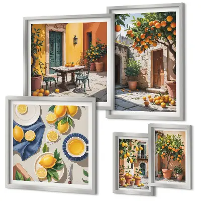 Conjunto de cuadros decorativos con diseño de frutas cítricas en los jardines