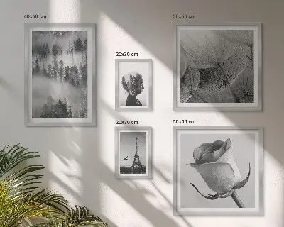 Set de 5 cuadros para salón diseño de ciudad de naturaleza en blanco y negro