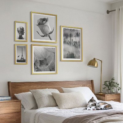 Set de 5 cuadros para salón Ciudad de naturaleza en blanco y negro