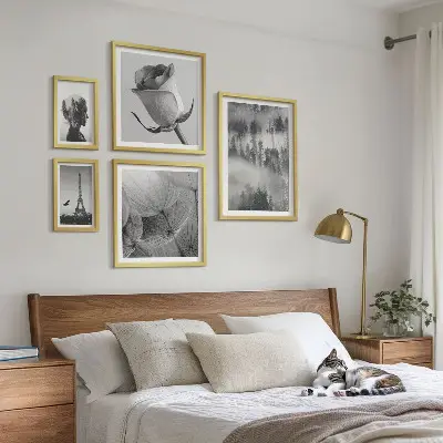 Set de 5 cuadros para salón diseño de ciudad de naturaleza en blanco y negro