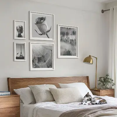 Set de 5 cuadros para salón diseño de ciudad de naturaleza en blanco y negro