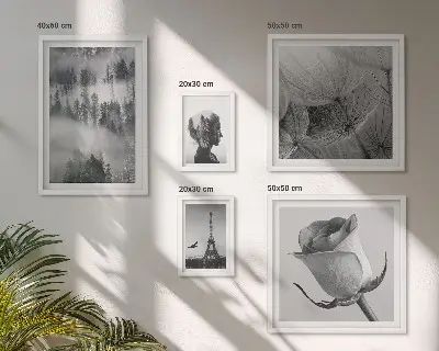 Set de 5 cuadros para salón diseño de ciudad de naturaleza en blanco y negro
