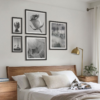 Set de 5 cuadros para salón Ciudad de naturaleza en blanco y negro