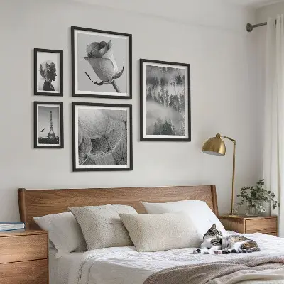 Set de 5 cuadros para salón diseño de ciudad de naturaleza en blanco y negro