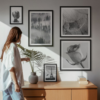 Set de 5 cuadros para salón Ciudad de naturaleza en blanco y negro