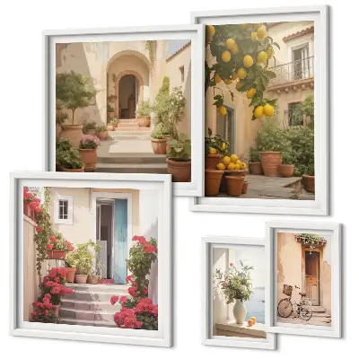 Conjunto de cuadros decorativos con diseño de calles, flores, cítricos y estilo Provenza