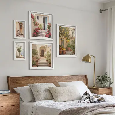 Conjunto de cuadros decorativos con diseño de calles, flores, cítricos y estilo Provenza
