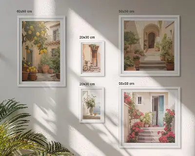 Conjunto de cuadros decorativos con diseño de calles, flores, cítricos y estilo Provenza