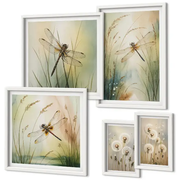 Conjunto de cuadros decorativos con motivos bohemios de la naturaleza y libélulas
