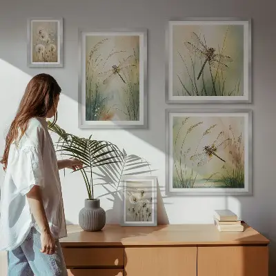 Conjunto de cuadros decorativos con motivos bohemios de la naturaleza y libélulas
