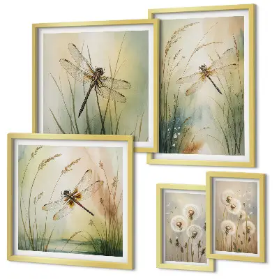 Conjunto de cuadros decorativos con motivos bohemios de la naturaleza y libélulas