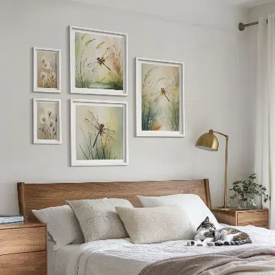 Conjunto de cuadros decorativos con motivos bohemios de la naturaleza y libélulas