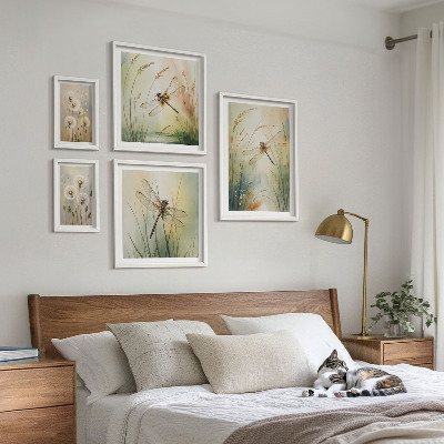 Conjunto de cuadros decorativos Motivos bohemios de la naturaleza con libélulas