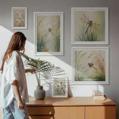 Conjunto de cuadros decorativos con motivos bohemios de la naturaleza y libélulas