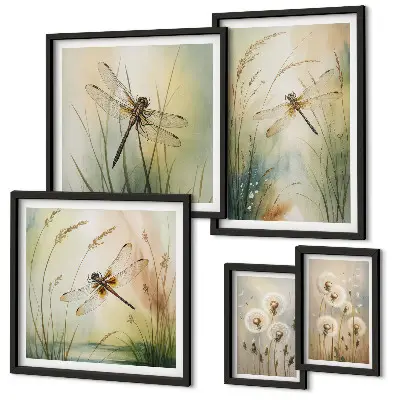 Conjunto de cuadros decorativos con motivos bohemios de la naturaleza y libélulas