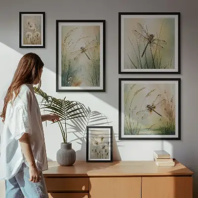 Conjunto de cuadros decorativos con motivos bohemios de la naturaleza y libélulas
