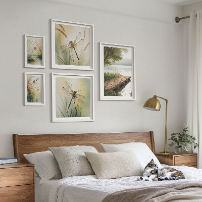 Set de 5 cuadros para salón Paisajes apacibles de libélulas