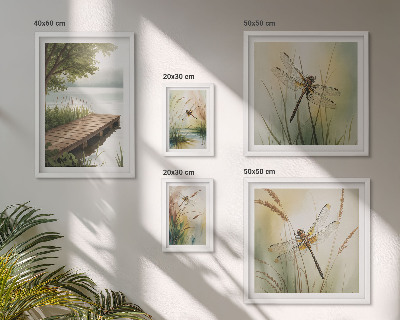 Set de 5 cuadros para salón Paisajes apacibles de libélulas