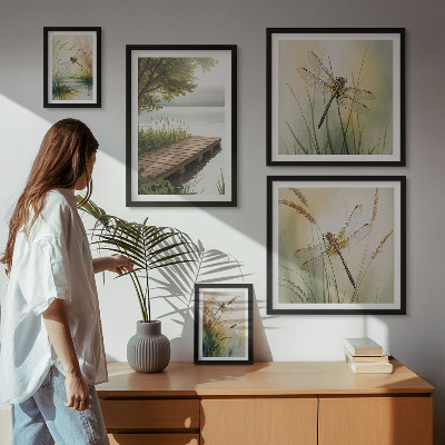 Set de 5 cuadros para salón Paisajes apacibles de libélulas