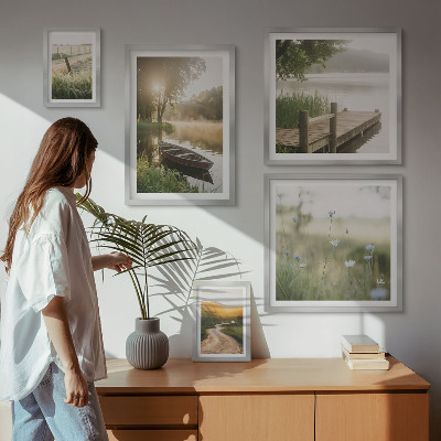 Pared galería de arte Paisajes tranquilos de agua y vegetación.