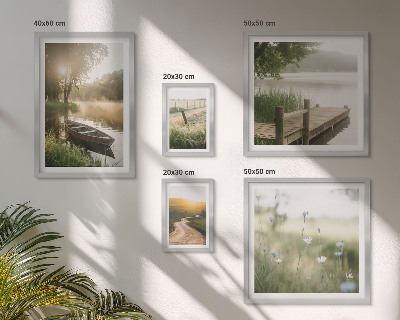 Pared galería de arte Paisajes tranquilos de agua y vegetación.