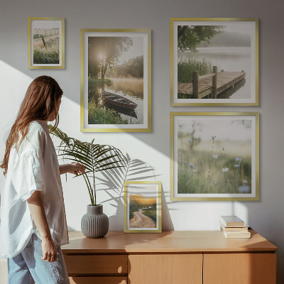 Pared galería de arte Paisajes tranquilos de agua y vegetación.