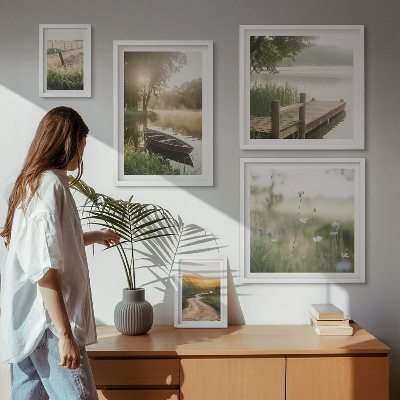 Pared galería de arte Paisajes tranquilos de agua y vegetación.