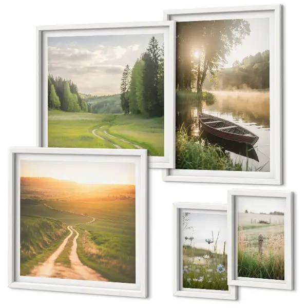 Conjunto de cuadros decorativos con paisajes de agua y vegetación