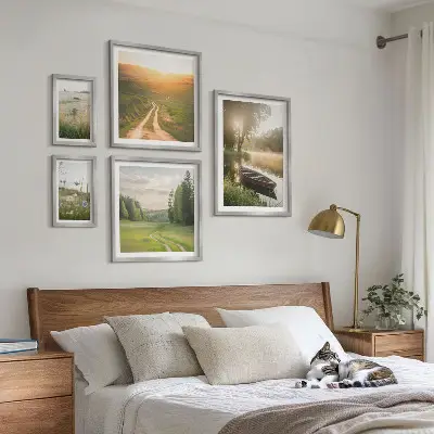 Conjunto de cuadros decorativos con paisajes de agua y vegetación